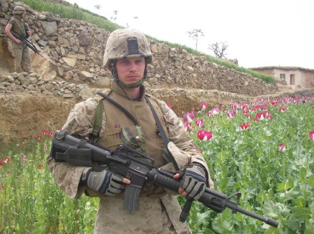 British Soldier Guarding Poppy Field in Afghanistan