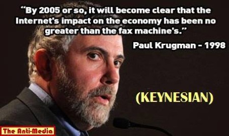 "By 2005 or so, it will become clear that the internet's impact on the economy has been no greater than the fax machine's." - Paul Krugman - 1998 (Keynesian)