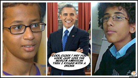 "Cool clock! Hey, you look just like the Muslim American teen I killed with a drone"