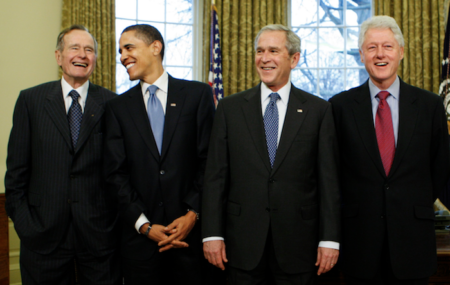 George W. Bush, Barack Obama, George H.W. Bush and Bill Clinton