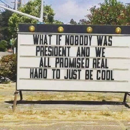 "What if nobody was president and we all promised real hard to just be cool?"